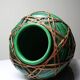 Japanese vase, green ceramic with bamboo lacing, Awaji Yaki, antique 1900-1930.