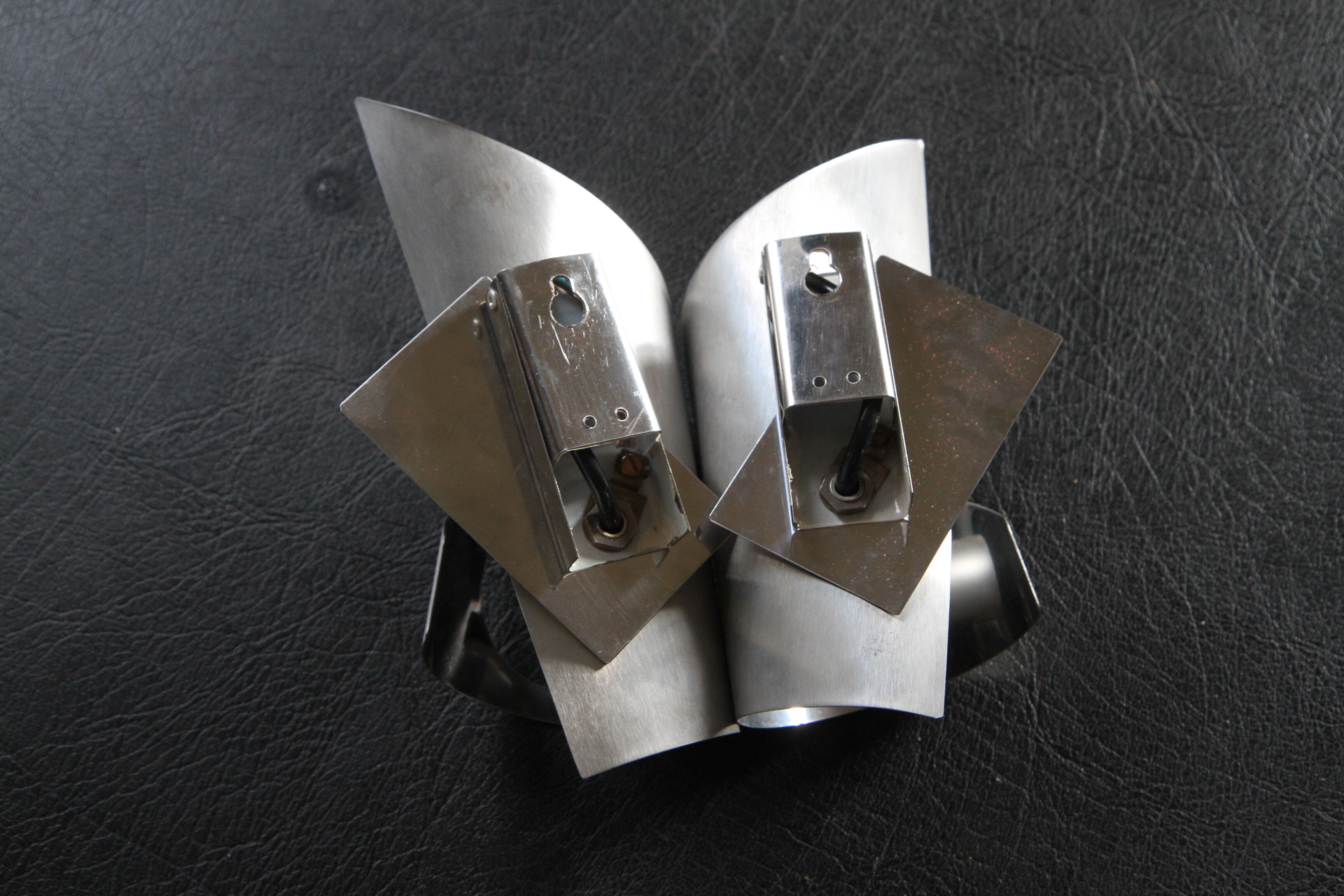 Polished and brushed stainless steel sconces 1970