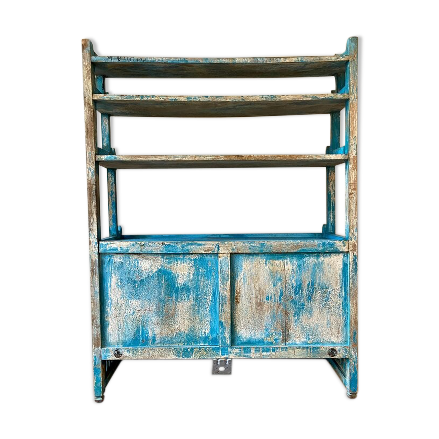 Sideboard 4 shelves and 2 glass doors in blue wood