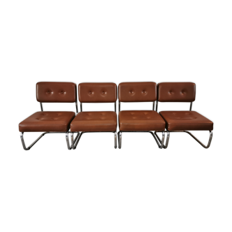 Suite of 4 skai and chrome armchairs 70