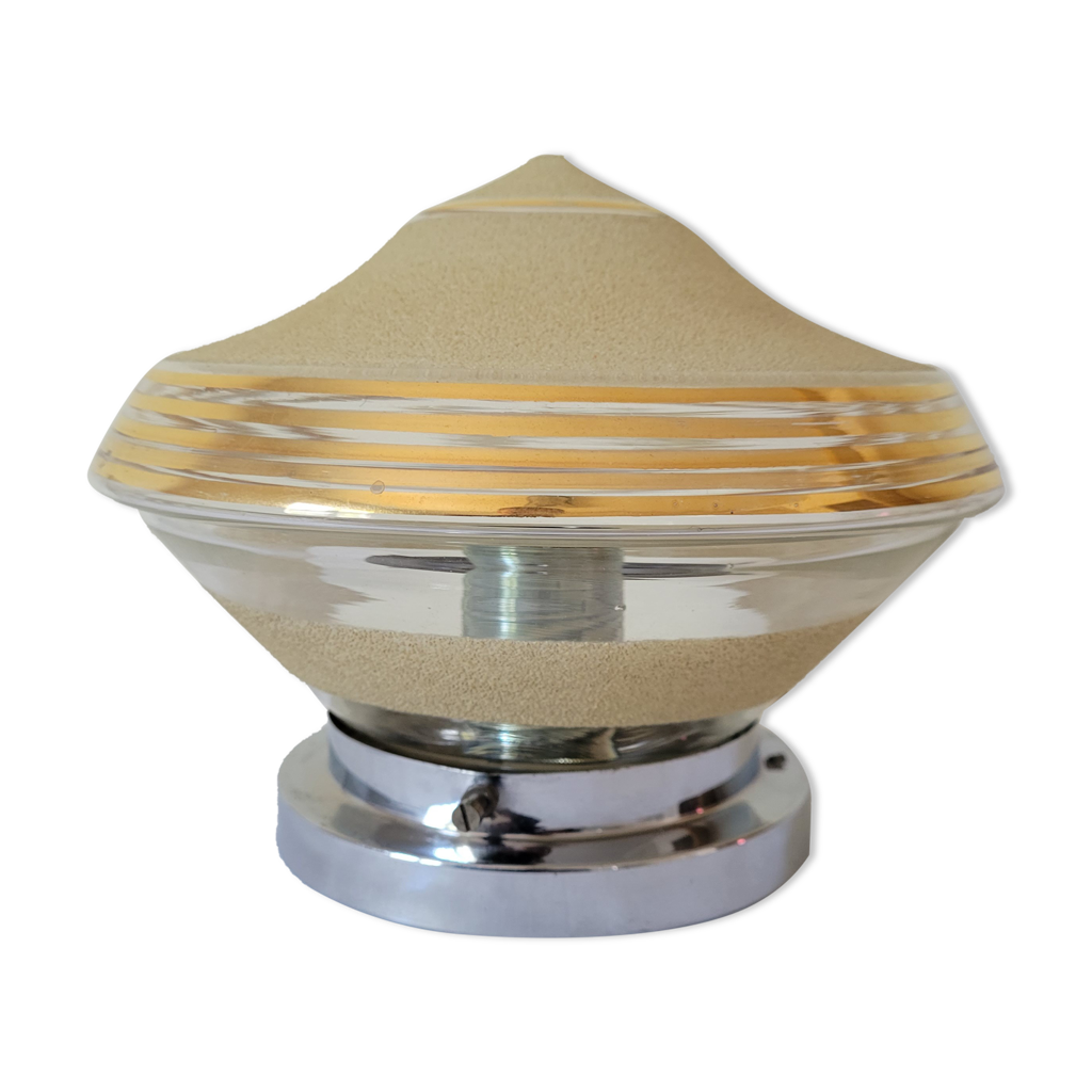 Plafonnier Art Déco à Quatre Lampes en Verre Givré, France, 1930s en