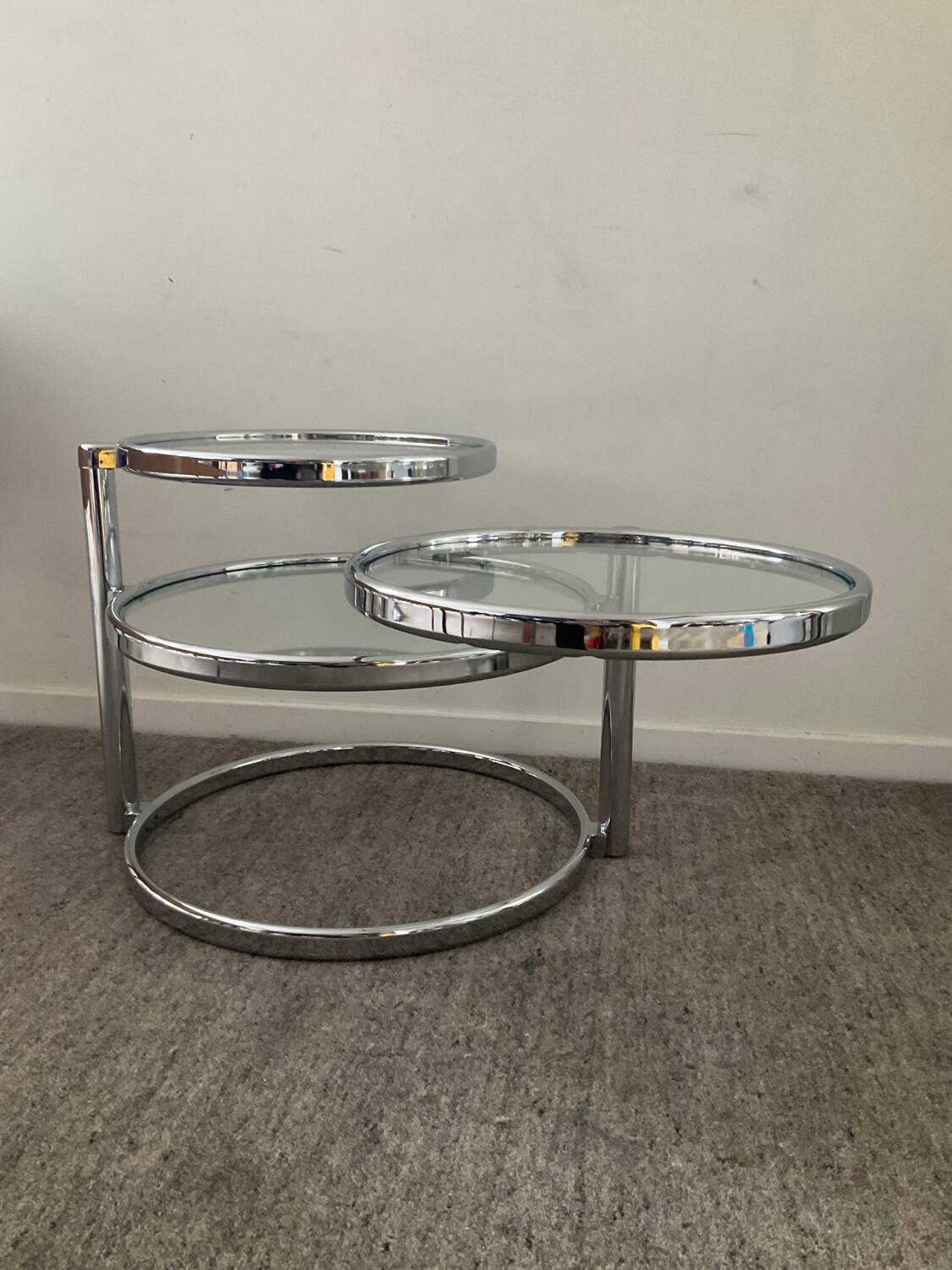 Vintage chrome coffee table with swivel tops