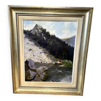 Oil on canvas representing a lake signed lucien wolff alsacian painter