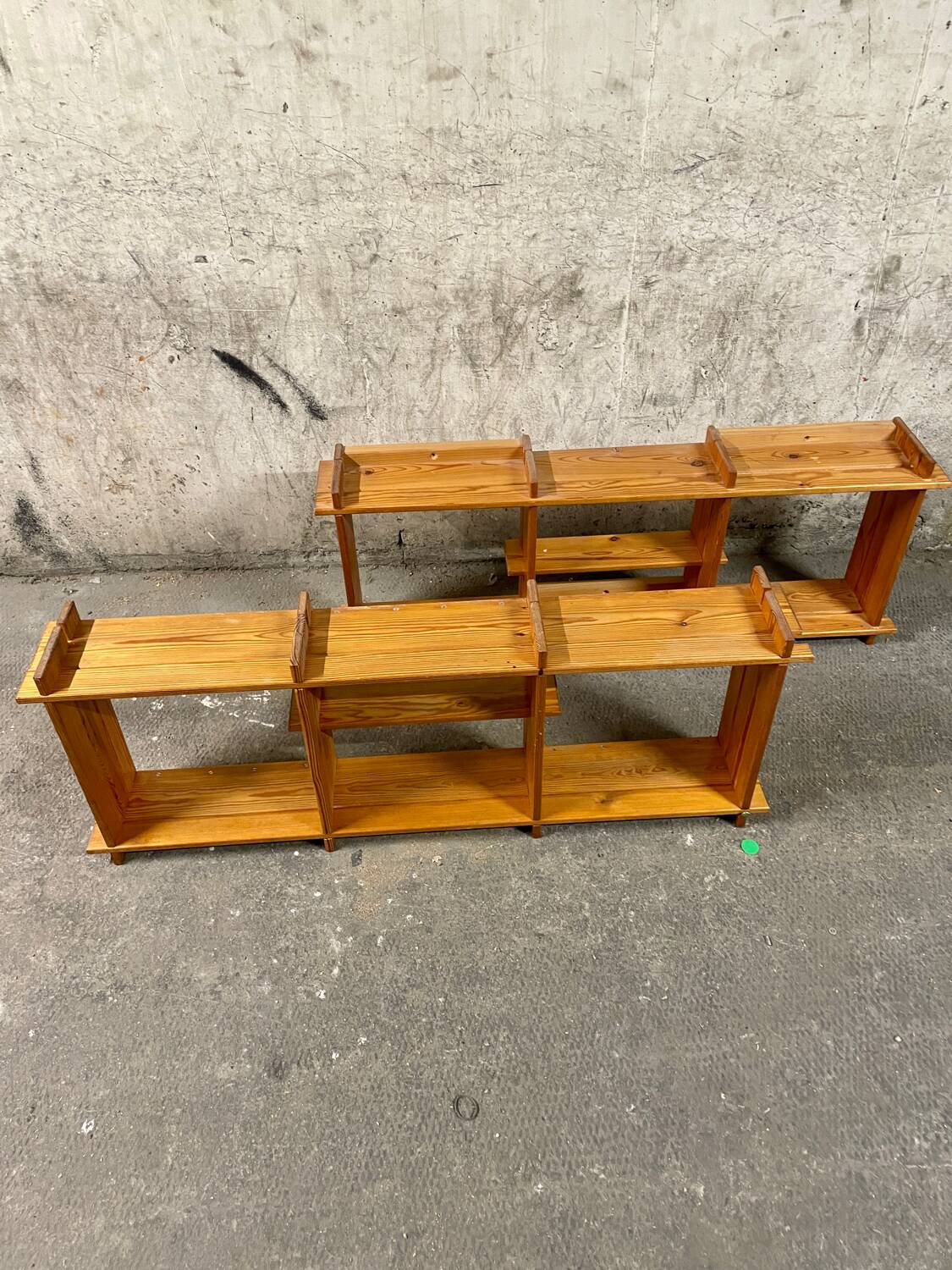 Pair of pine wall shelves
