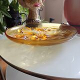 Verlys cup Water lily flowers amber molded pressed glass 60s