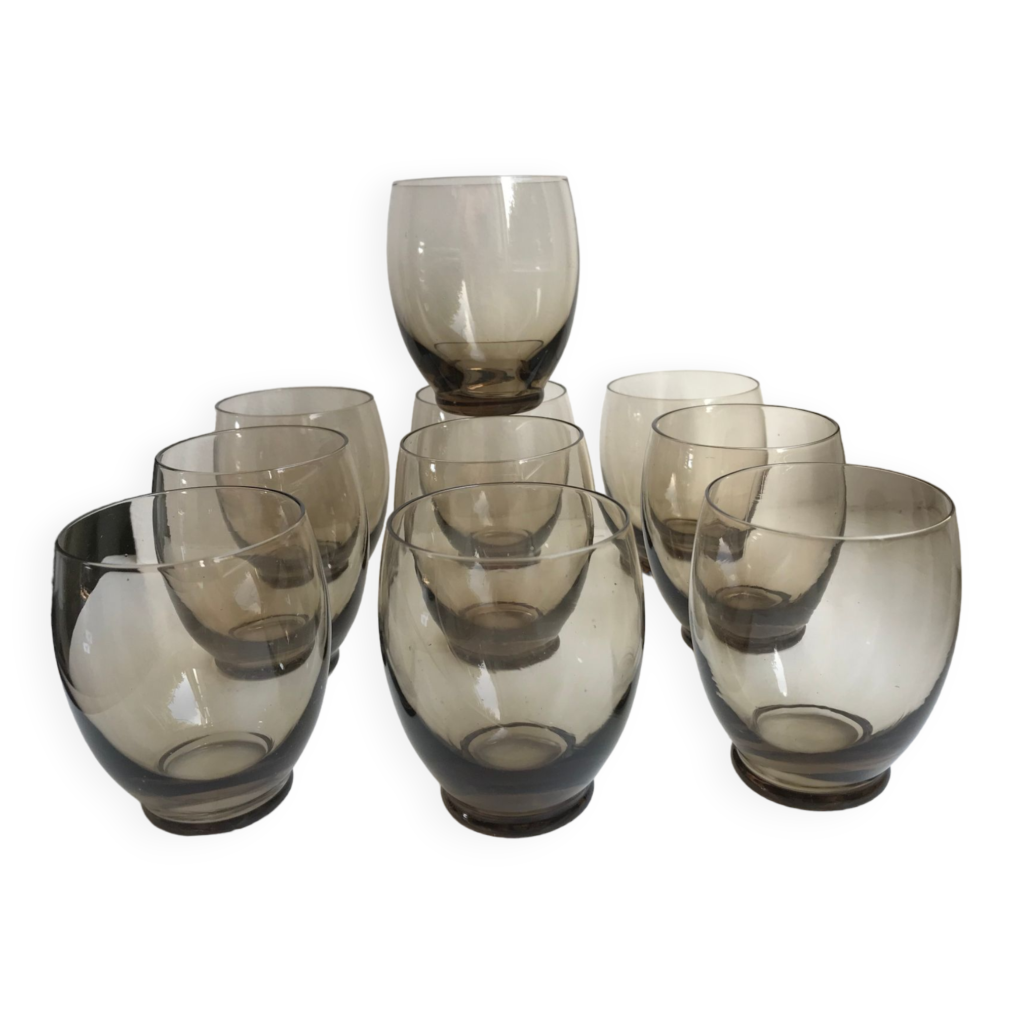 Set of 9 design art deco smoked glass water glasses 30s