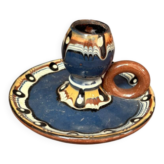 Old Ceramic Candle Holder Bulgarian Terracotta Pottery Troyan Water Drop Rat