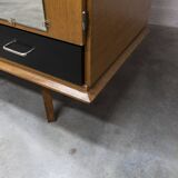 French wardrobe with tapered legs, 3 doors, 1 mirror (27*130), and 1 drawer.