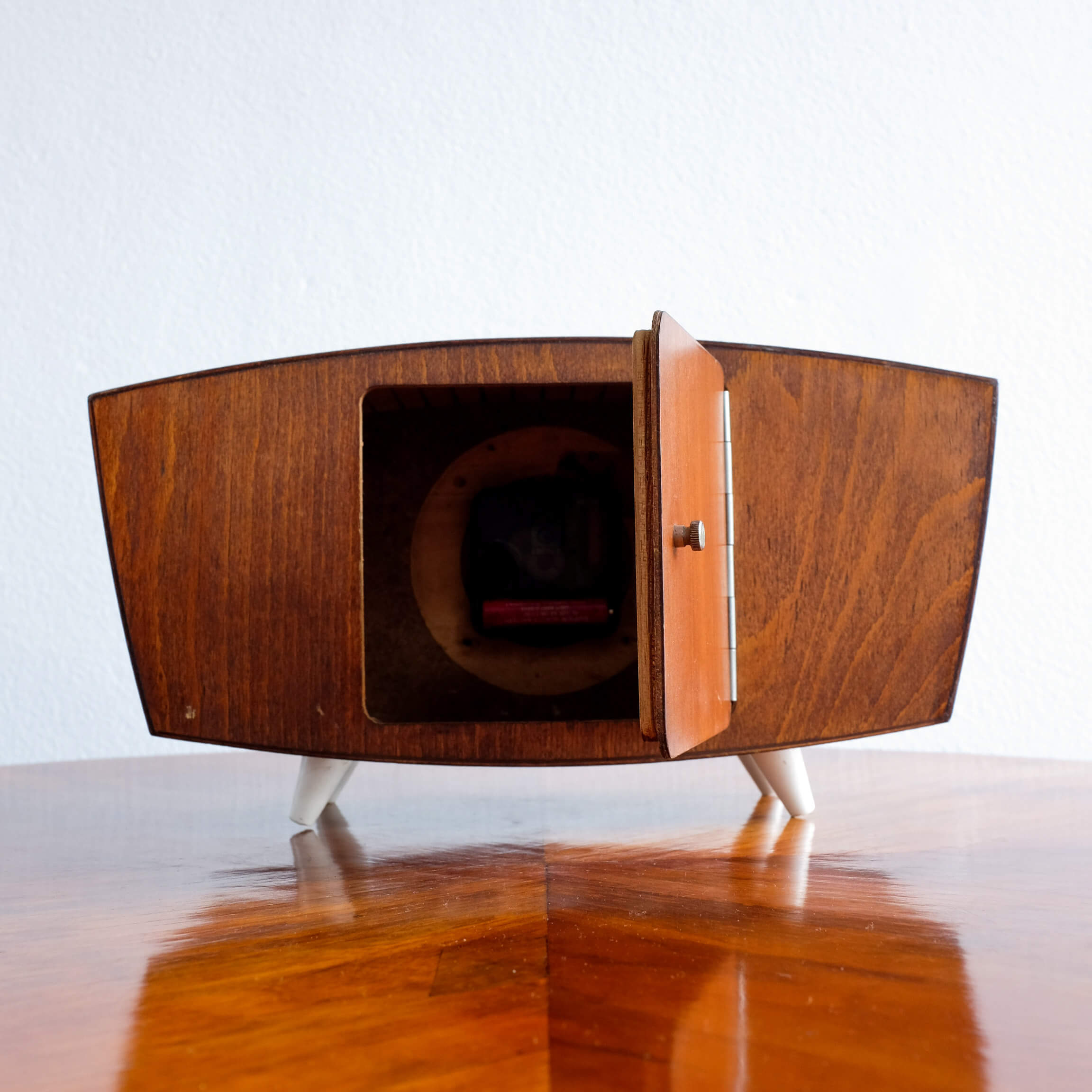 Vintage wooden weimar table clock made by germany, 1960s