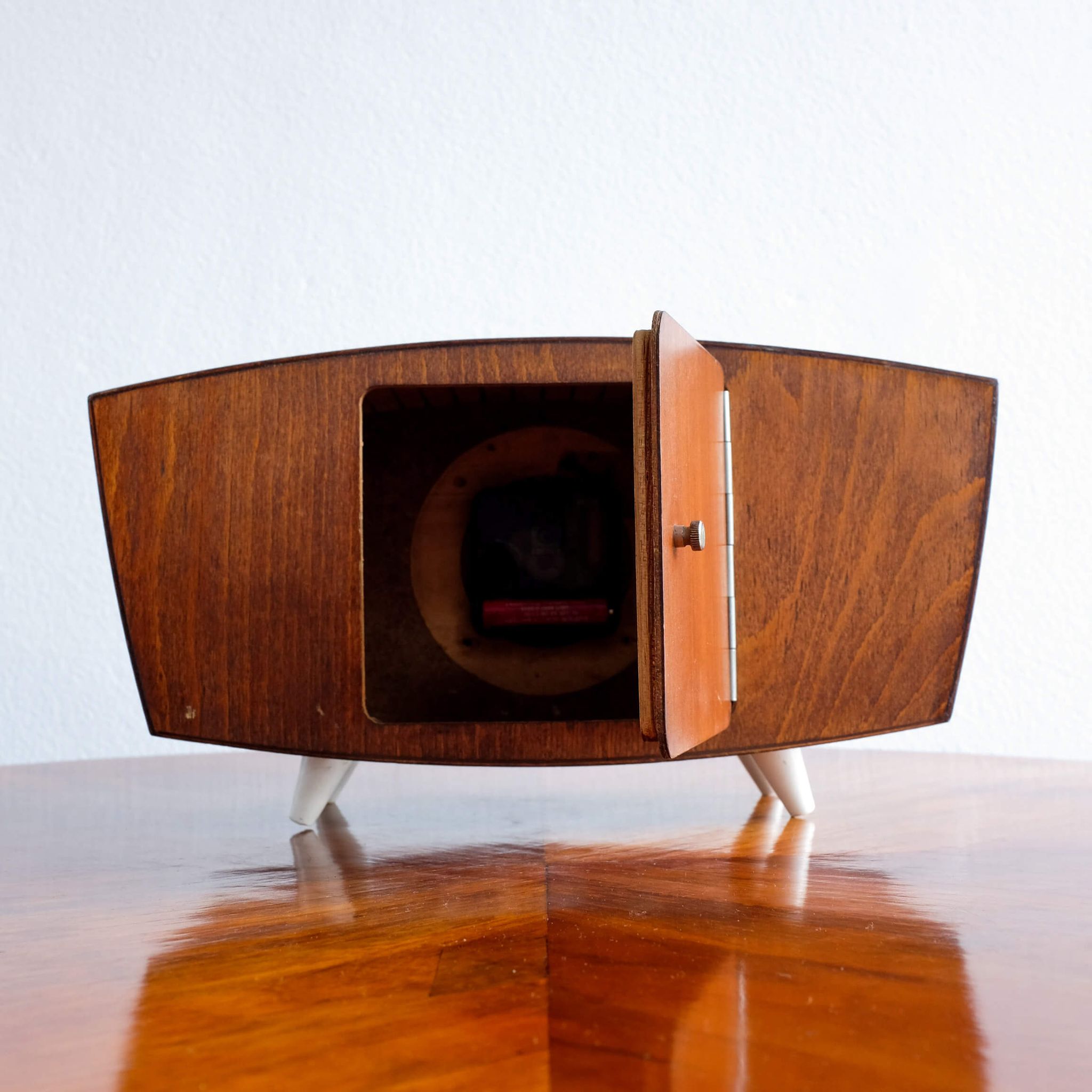 Vintage wooden weimar table clock made by germany, 1960s