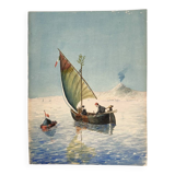 Illustration 1900, fishermen and the volcano