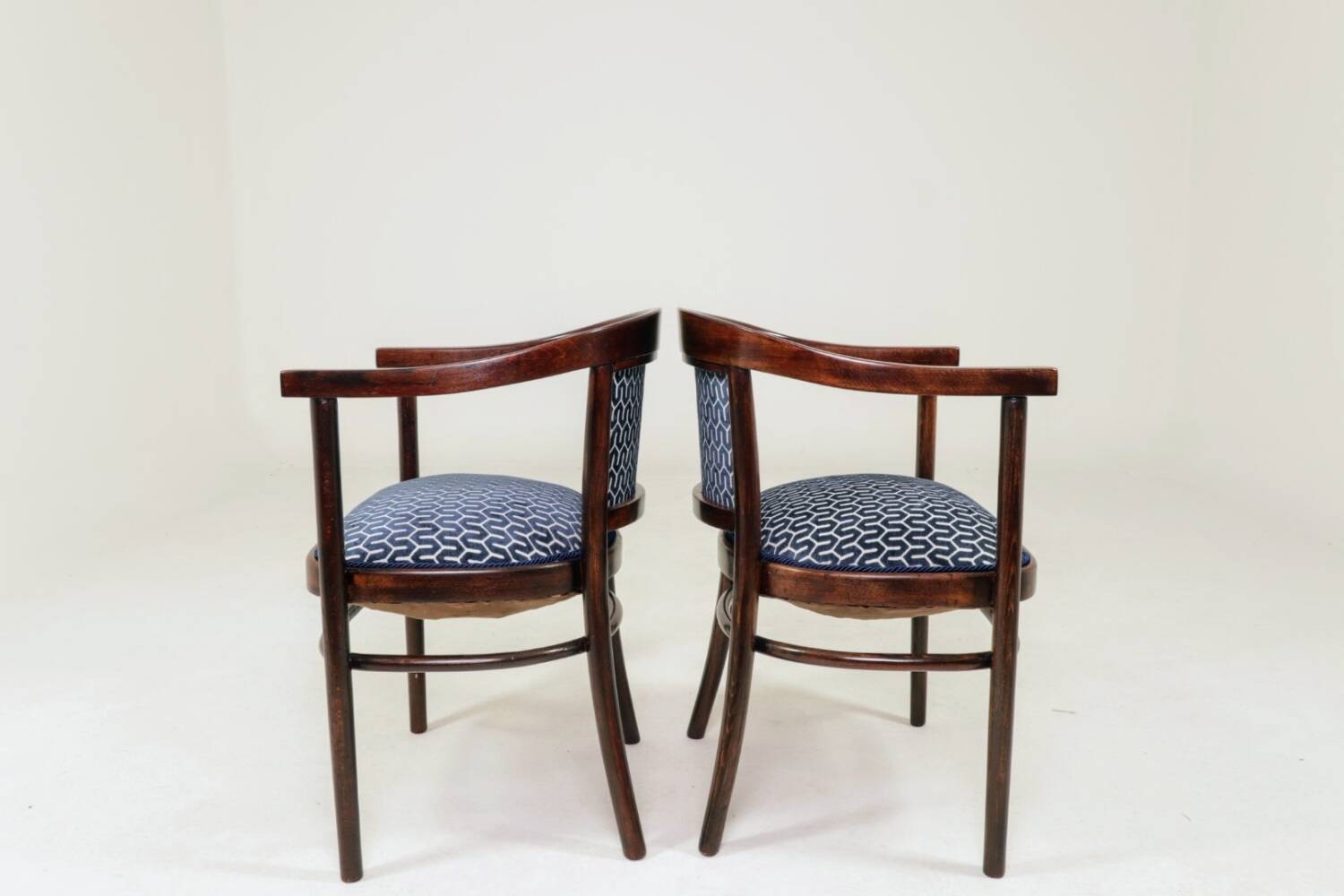 Pair of restored Art Deco style Thonet armchairs in jacquard.