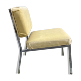 Chauffeuse design vintage chrome & velours jaune