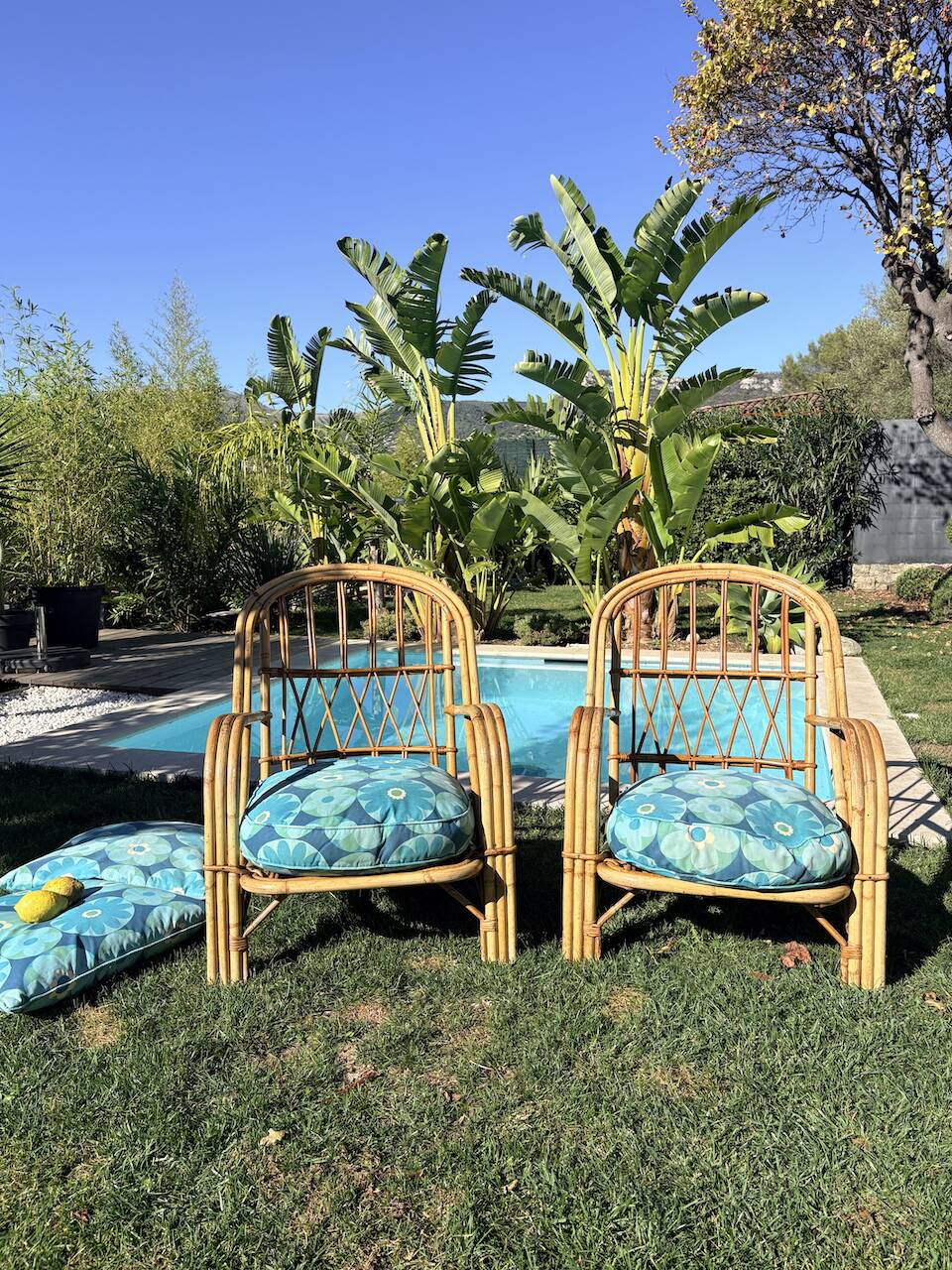 Pair of rattan armchairs "Audoux-Minnet" 1960