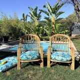 Pair of rattan armchairs "Audoux-Minnet" 1960