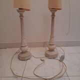 A pair of antique desk lamps with white marble bases