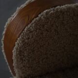 Pair of Danish Art Deco modern lounge chairs in sheepskin with lambswool and elm, 1940s.