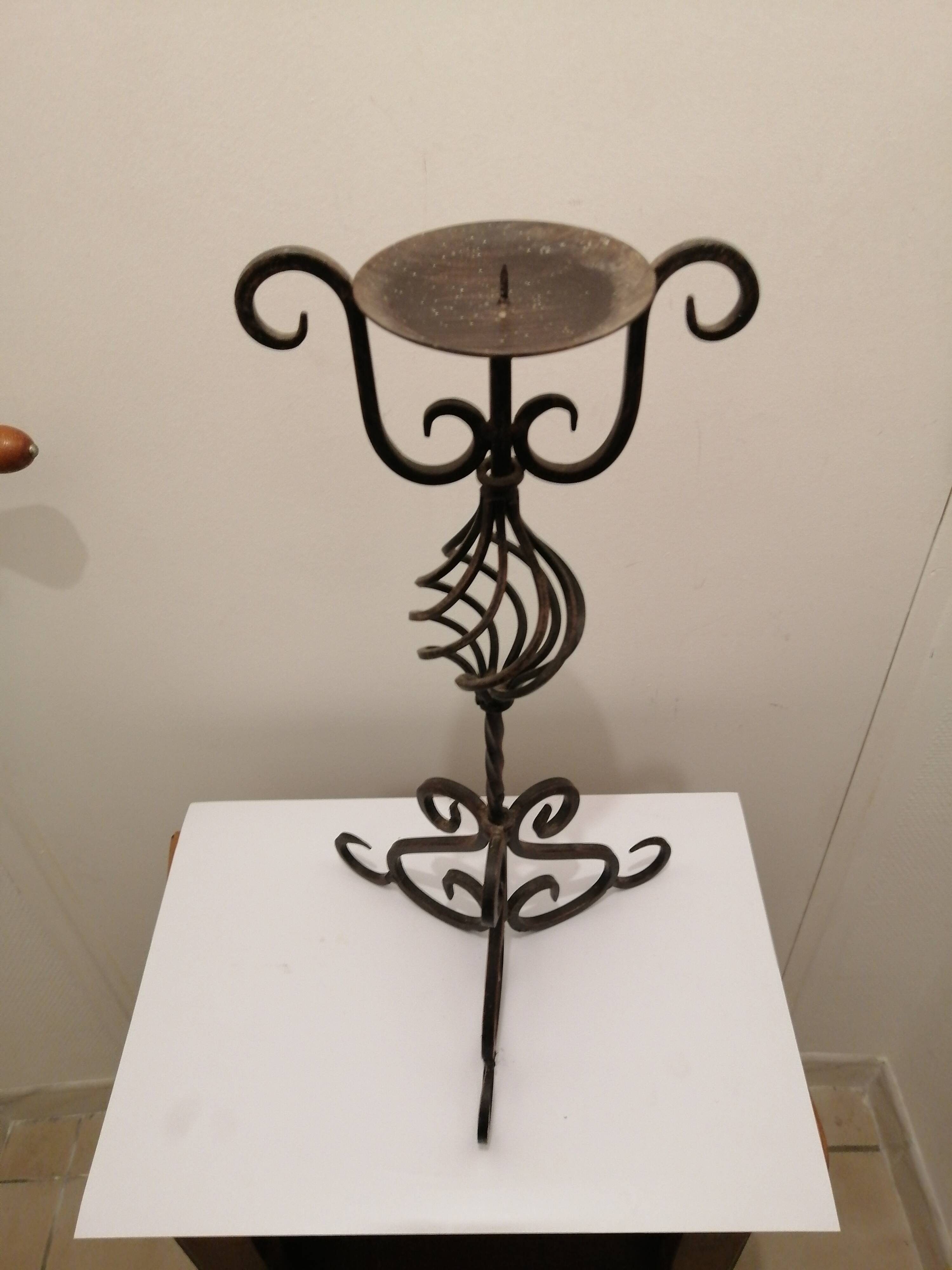 Wrought iron candlestick + candle