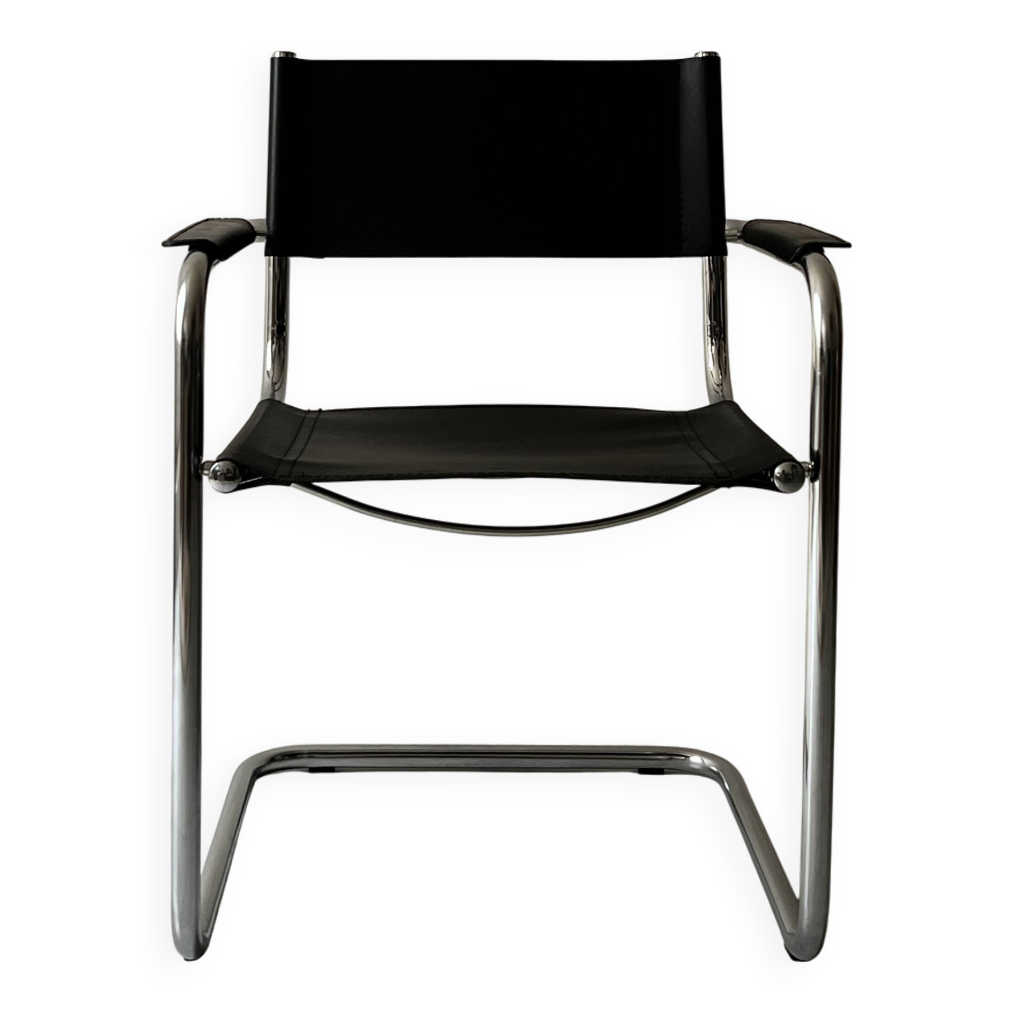 Chrome and black leather armchair