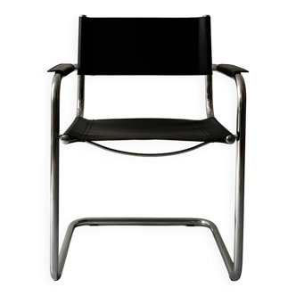Chrome and black leather armchair