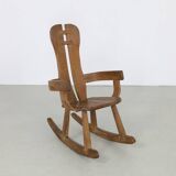 Brutalist Rocking Chair in Solid Oak by De Puydt, 1970s