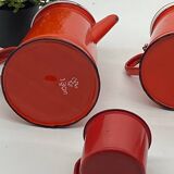 Set of red/white enameled metal coffee makers, vintage