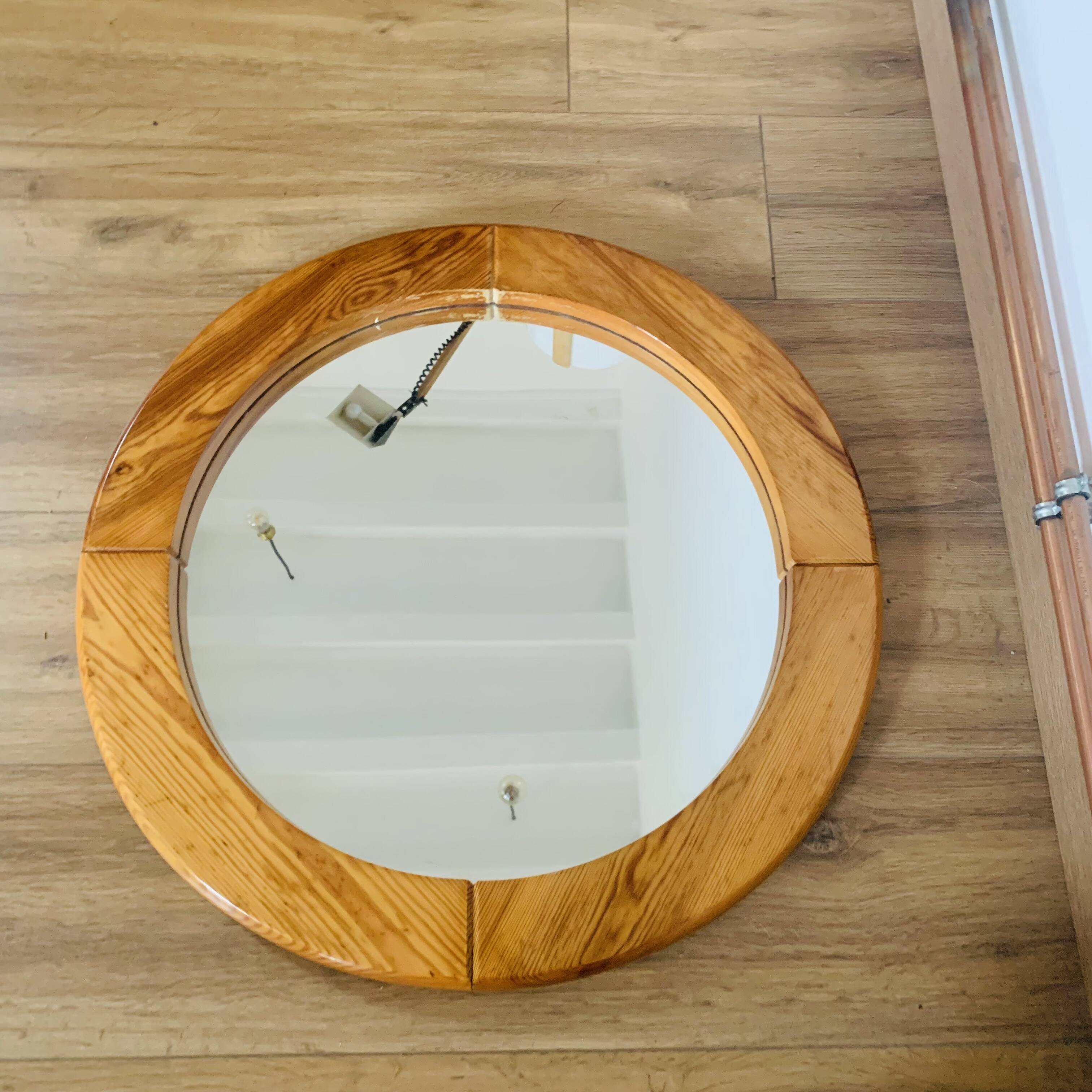 Vintage pine mirror by Glasmäster Markaryd Sweden 1970s