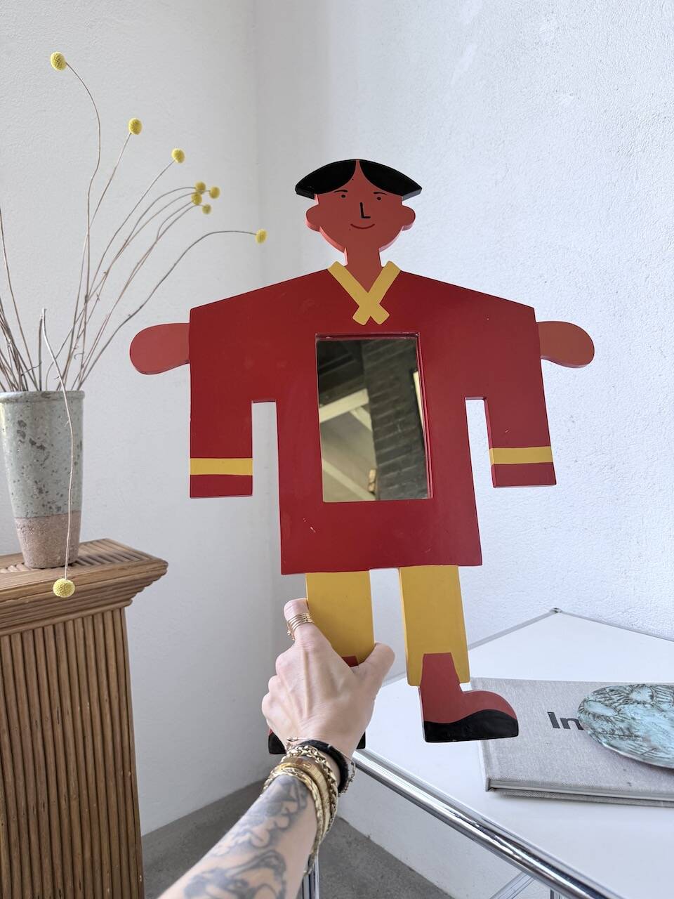 Miroir enfant personnage bois peint