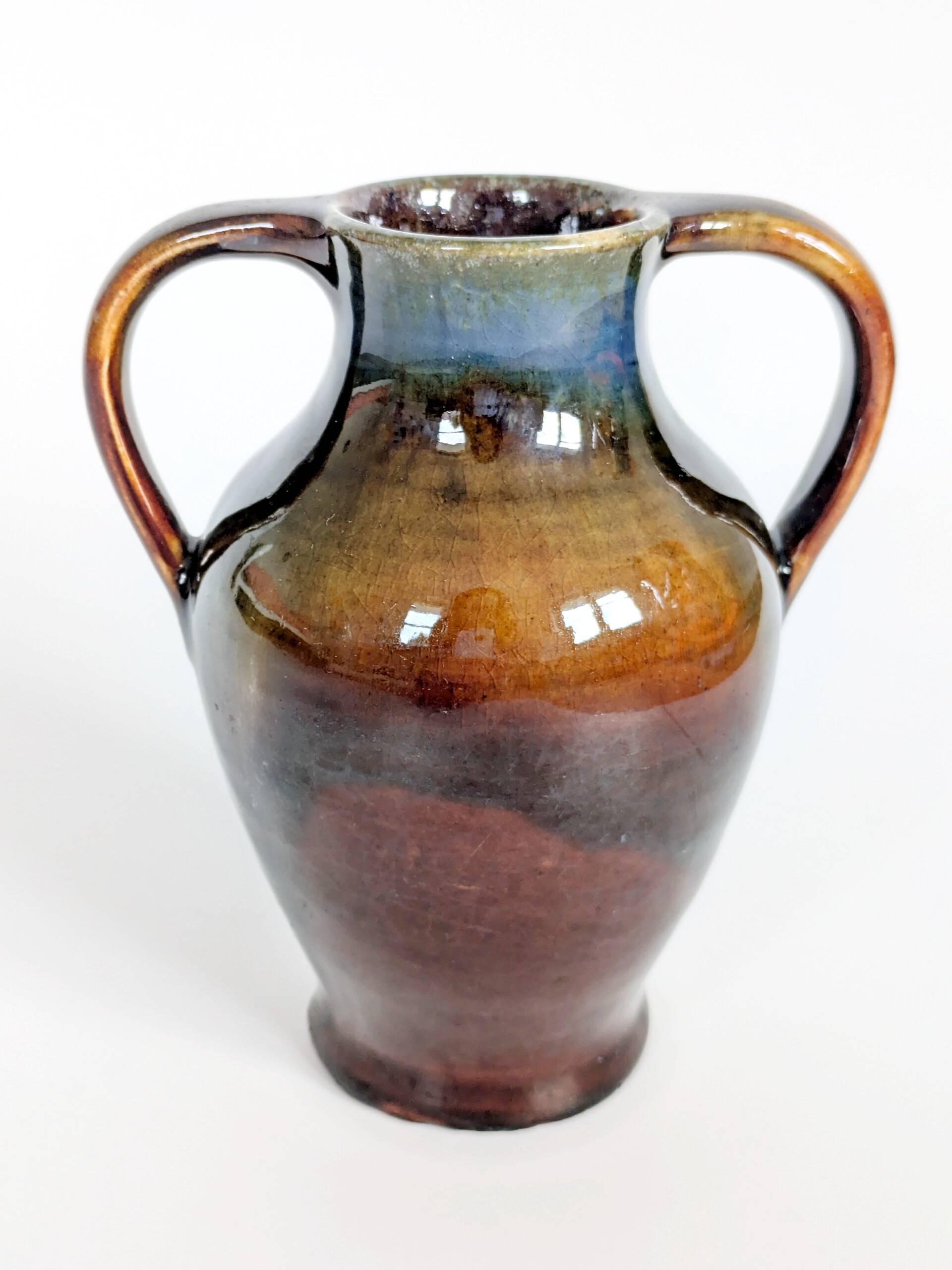 Vase amphore vintage en céramique, glaçure Fat Lava, déco classique