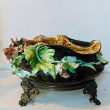 Cache pot, Napoleon III jardinière from the 19th century in barbotine and bronze.