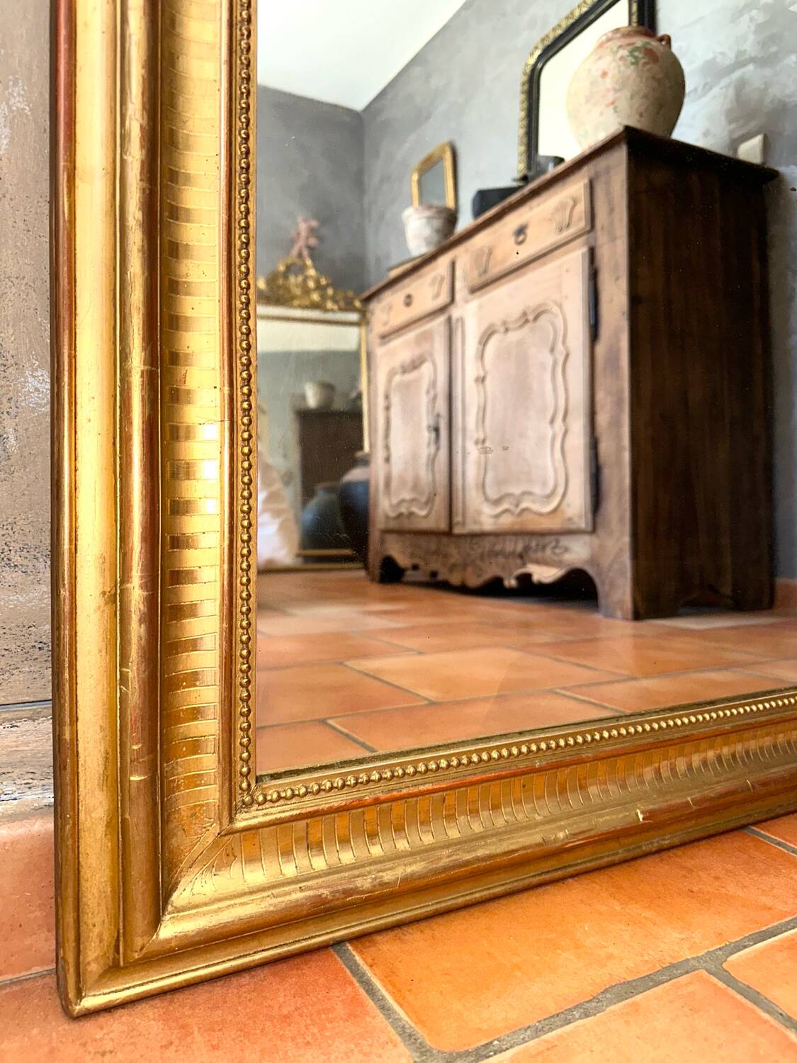 Antique Louis-Philippe mirror with pediment, 19th century