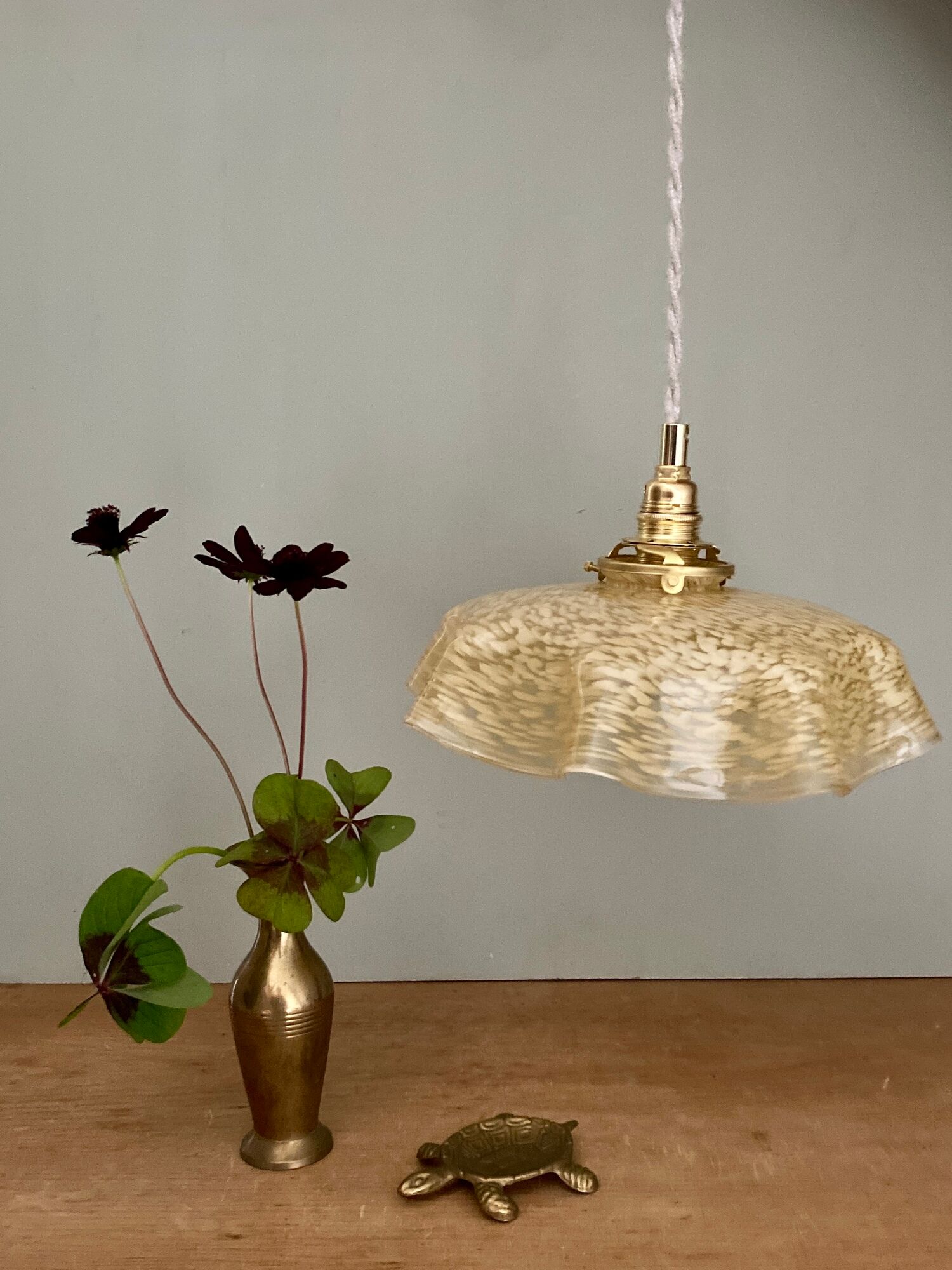 Vintage lampshade pendant light in pale yellow Clichy glass