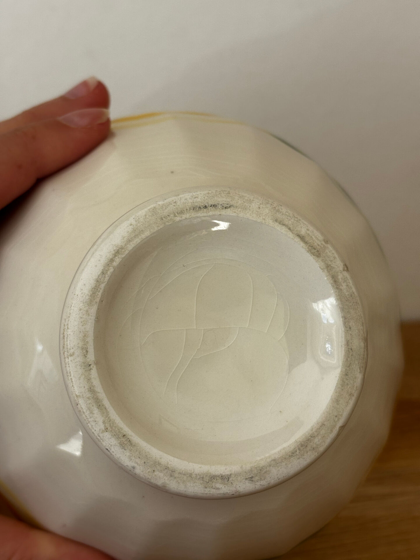 Ancien bol à facettes imprimé torchon jaune et vert