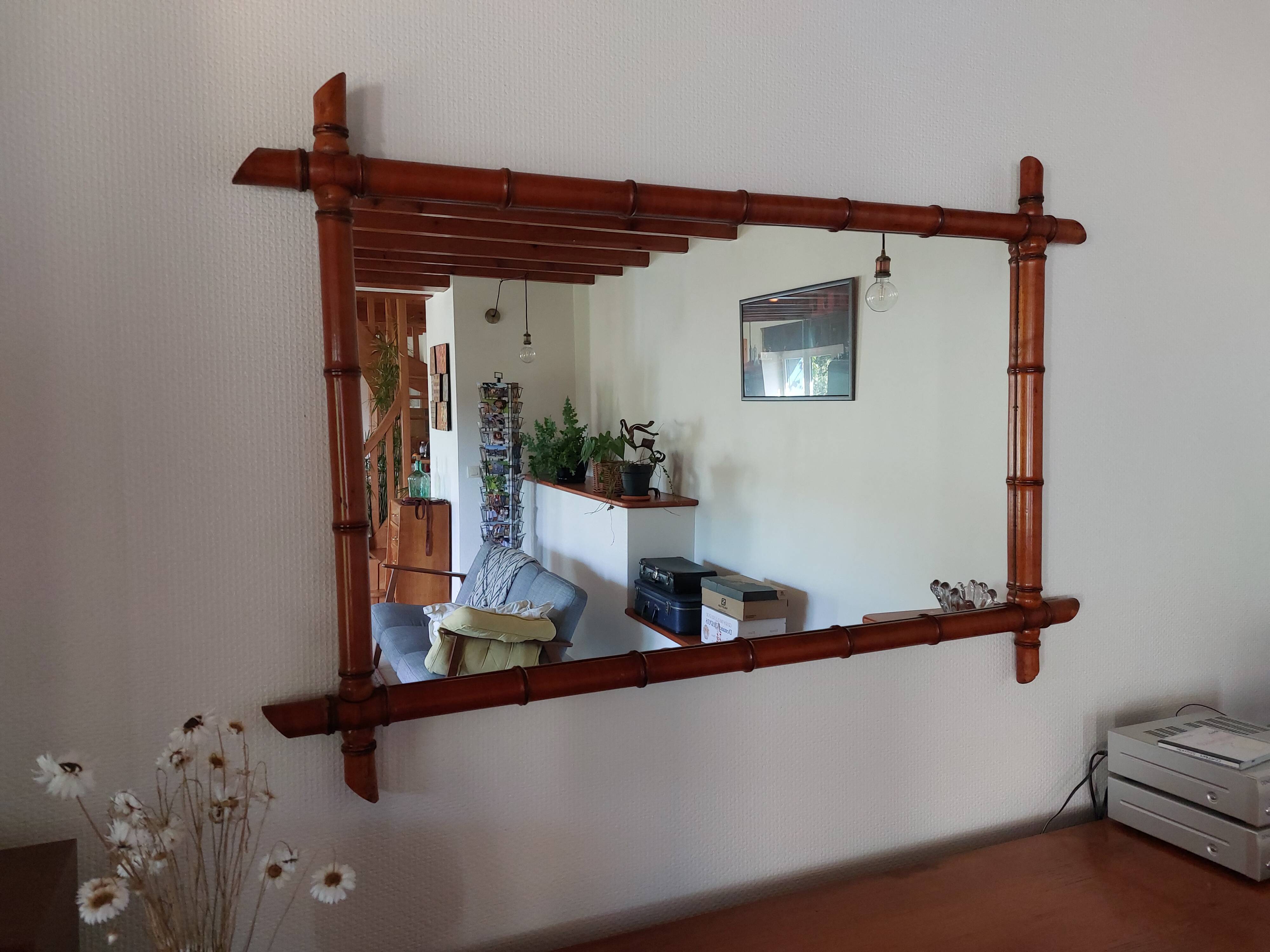 Large vintage bamboo mirror