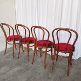 Set of 4 Vintage Bentwood Bistro Chairs, Red Upholstery