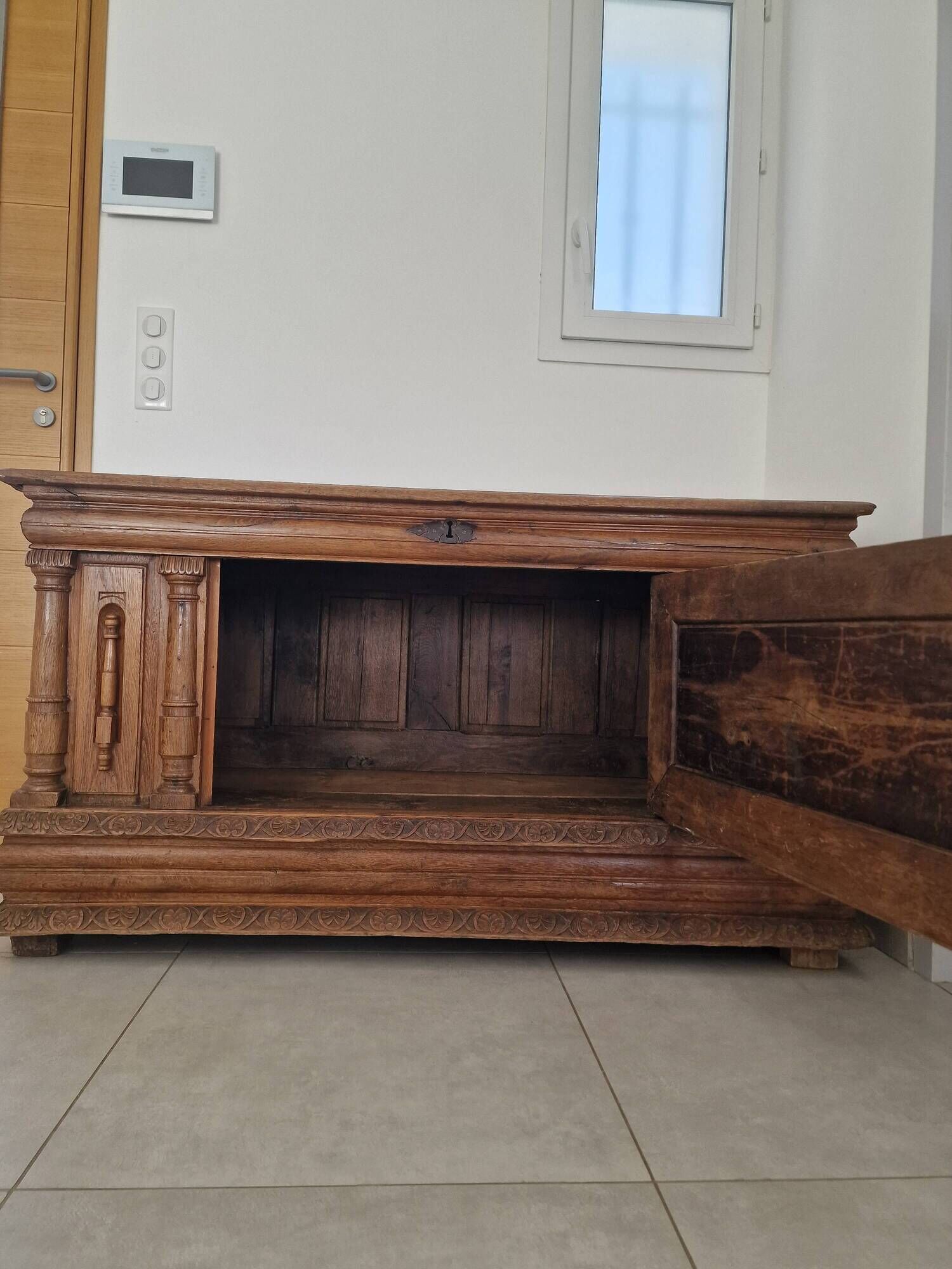 Antique carved oak chest