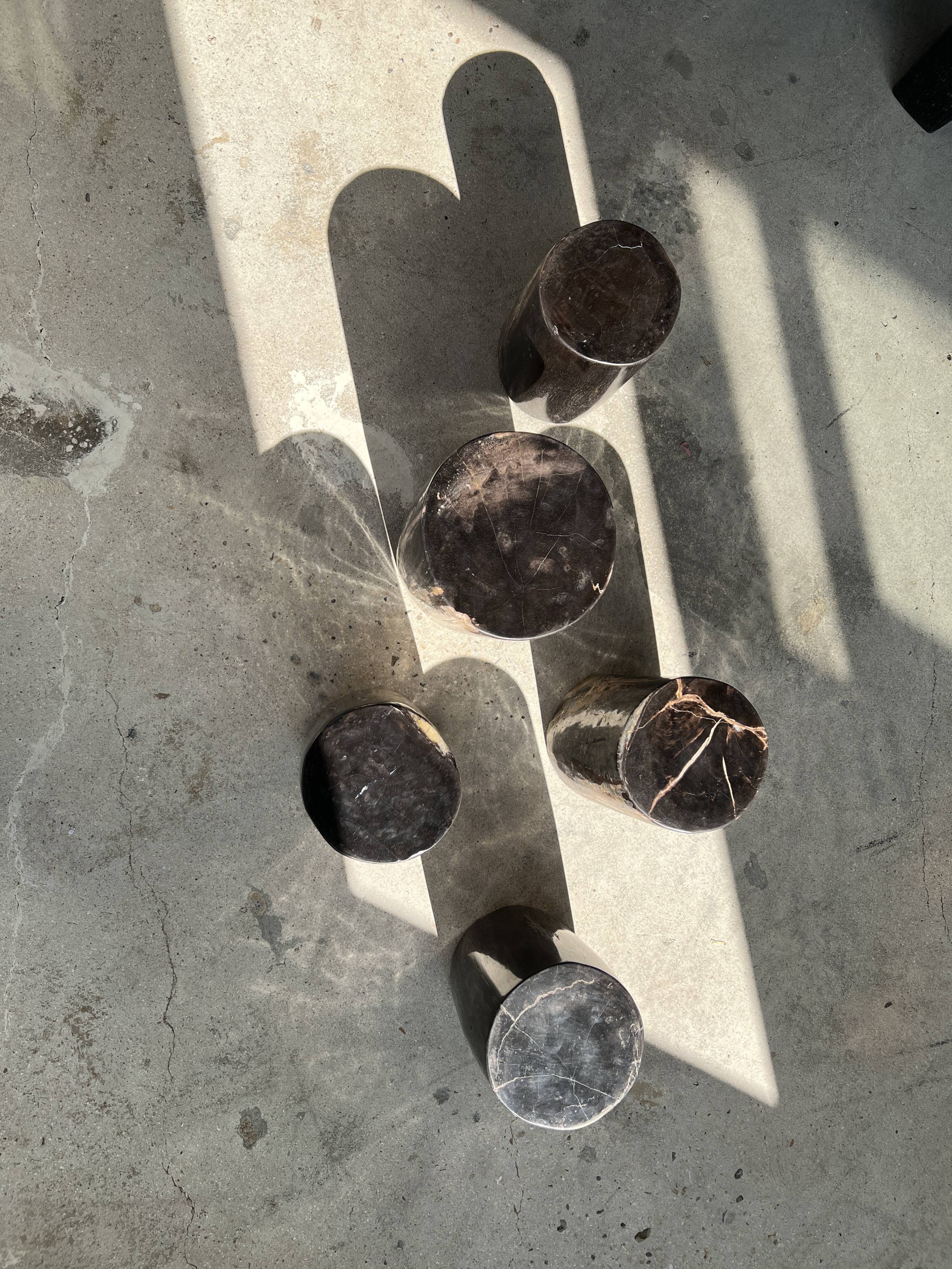 Side table in black petrified wood h:28,5cm d:17cm