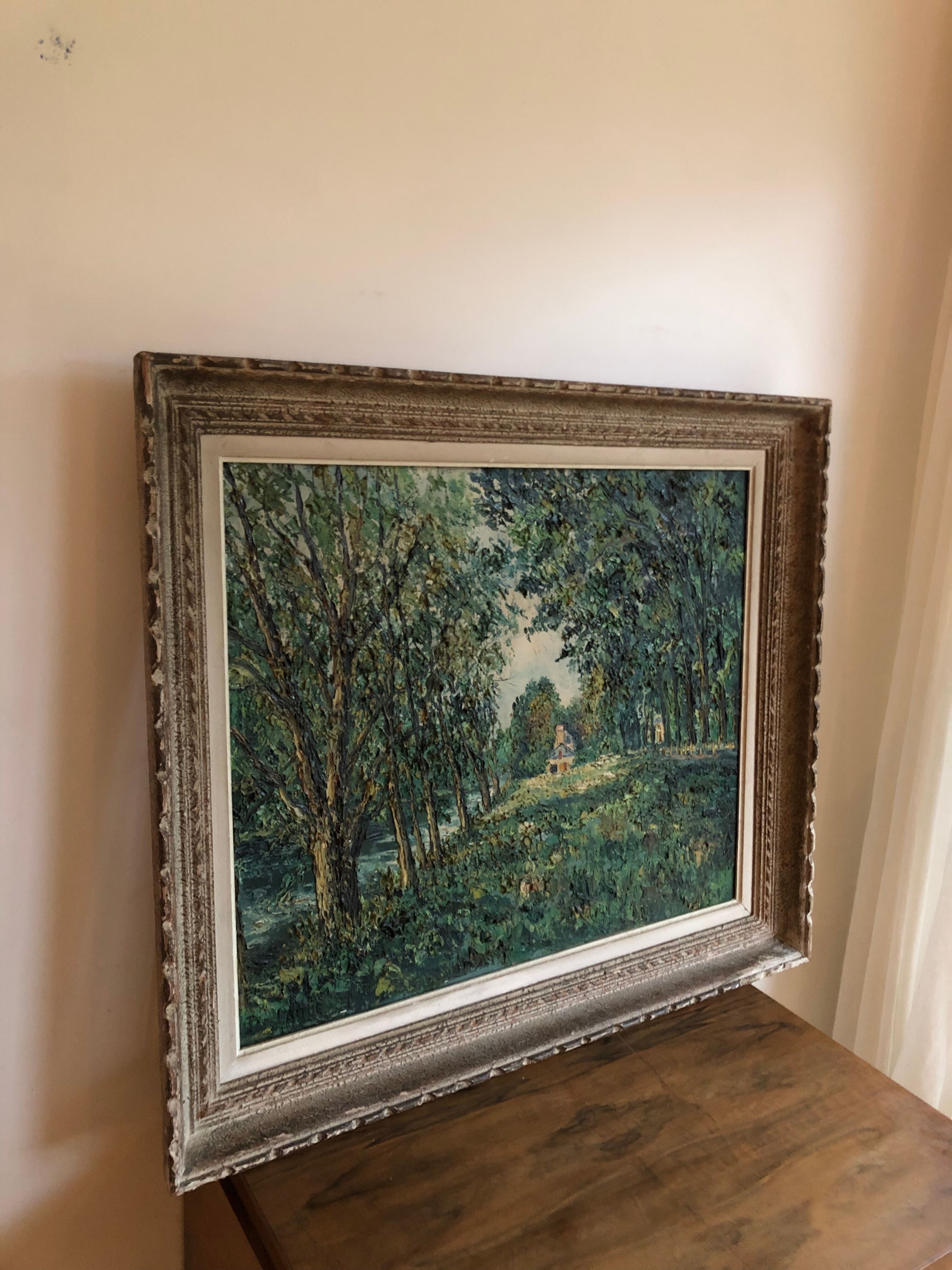 Oil on canvas House by the water