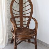 Vintage 1970s bamboo and rattan leaf armchair