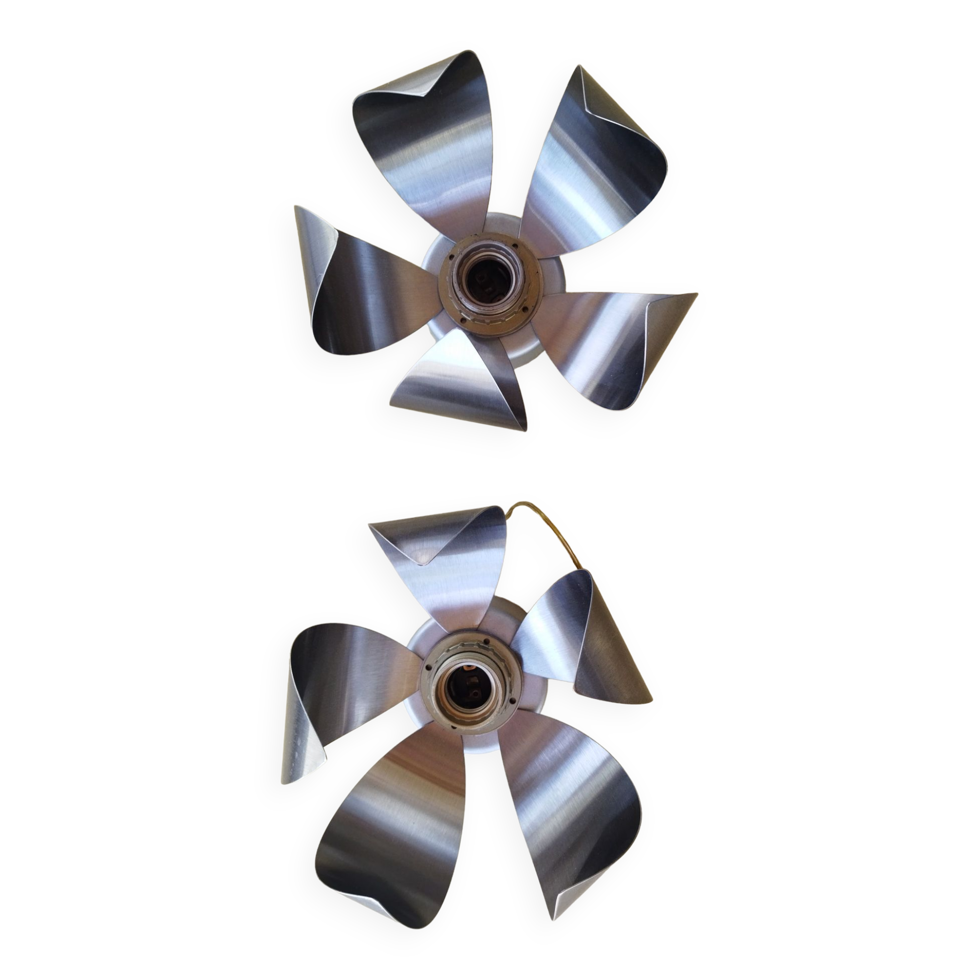 A set of brushed stainless steel flowers sconces