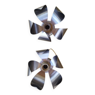 A set of brushed stainless steel flowers sconces