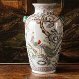 Chinese porcelain vase, peacocks, birds, trees, peonies