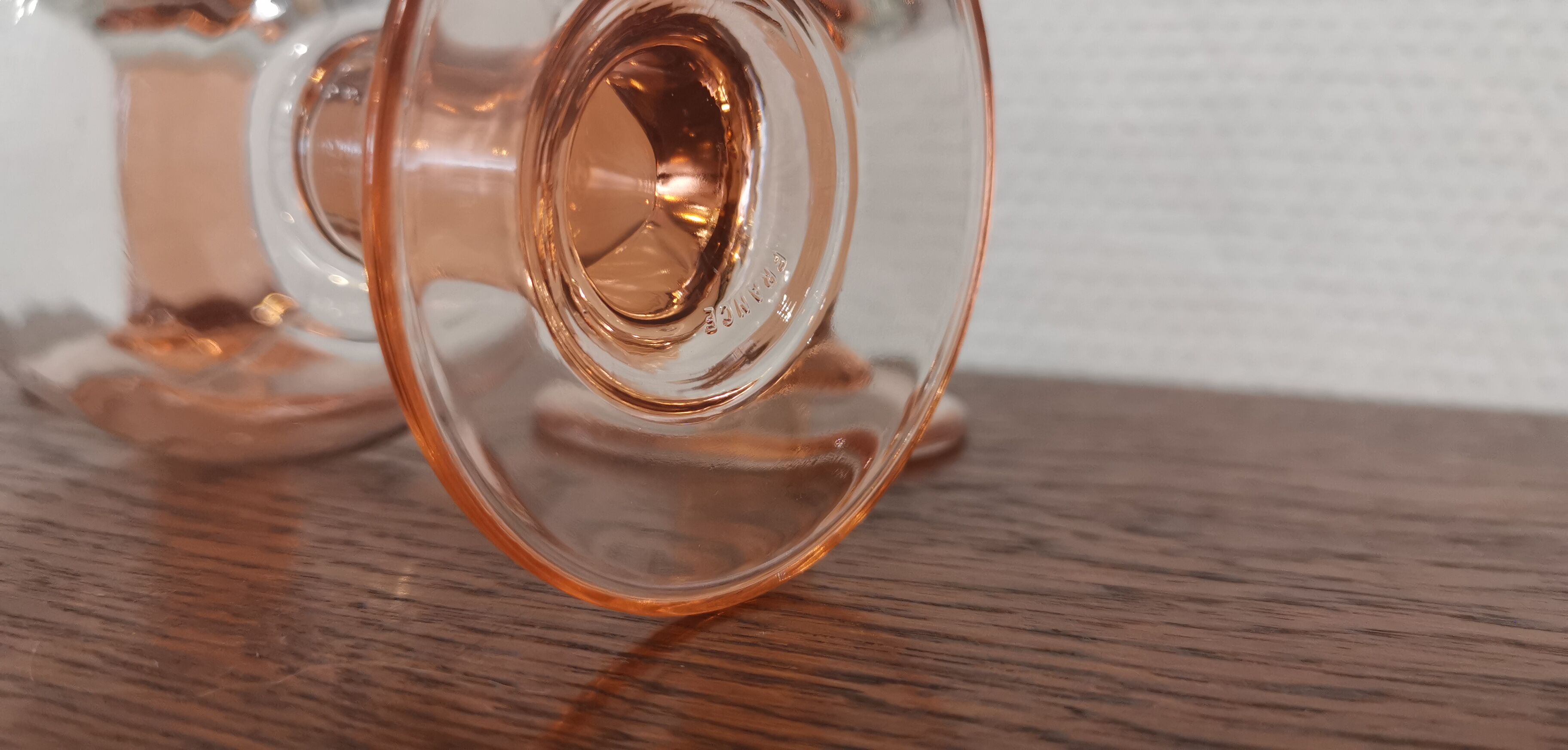Set of 4 large glasses with pink feet Luminarc France