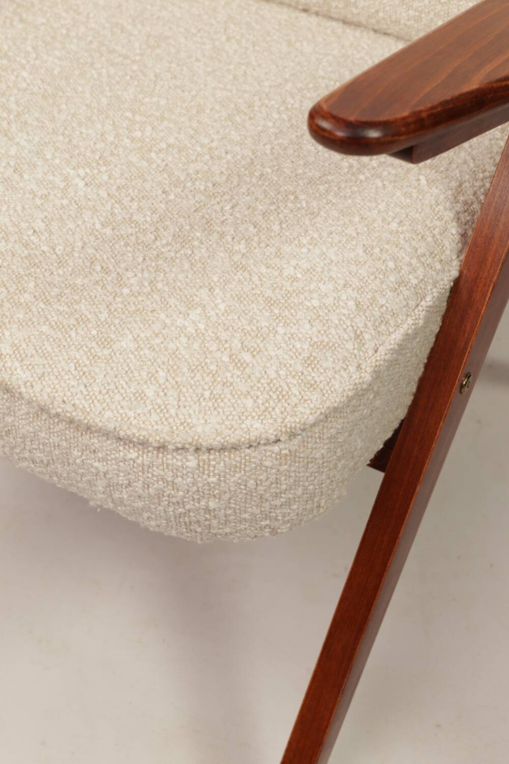 Scandinavian armchair in wood and ecru fabric by Józef Chierowski