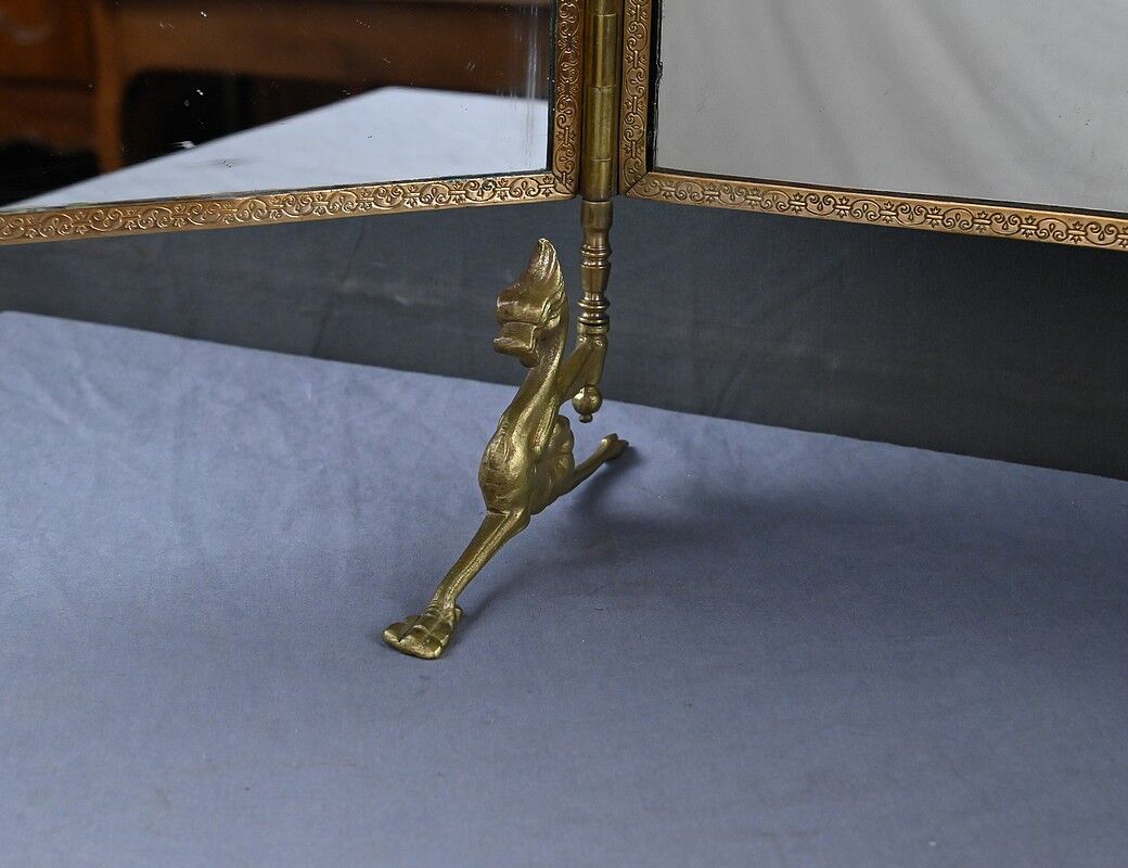 Rare miroir triptyque en bronze – 1900