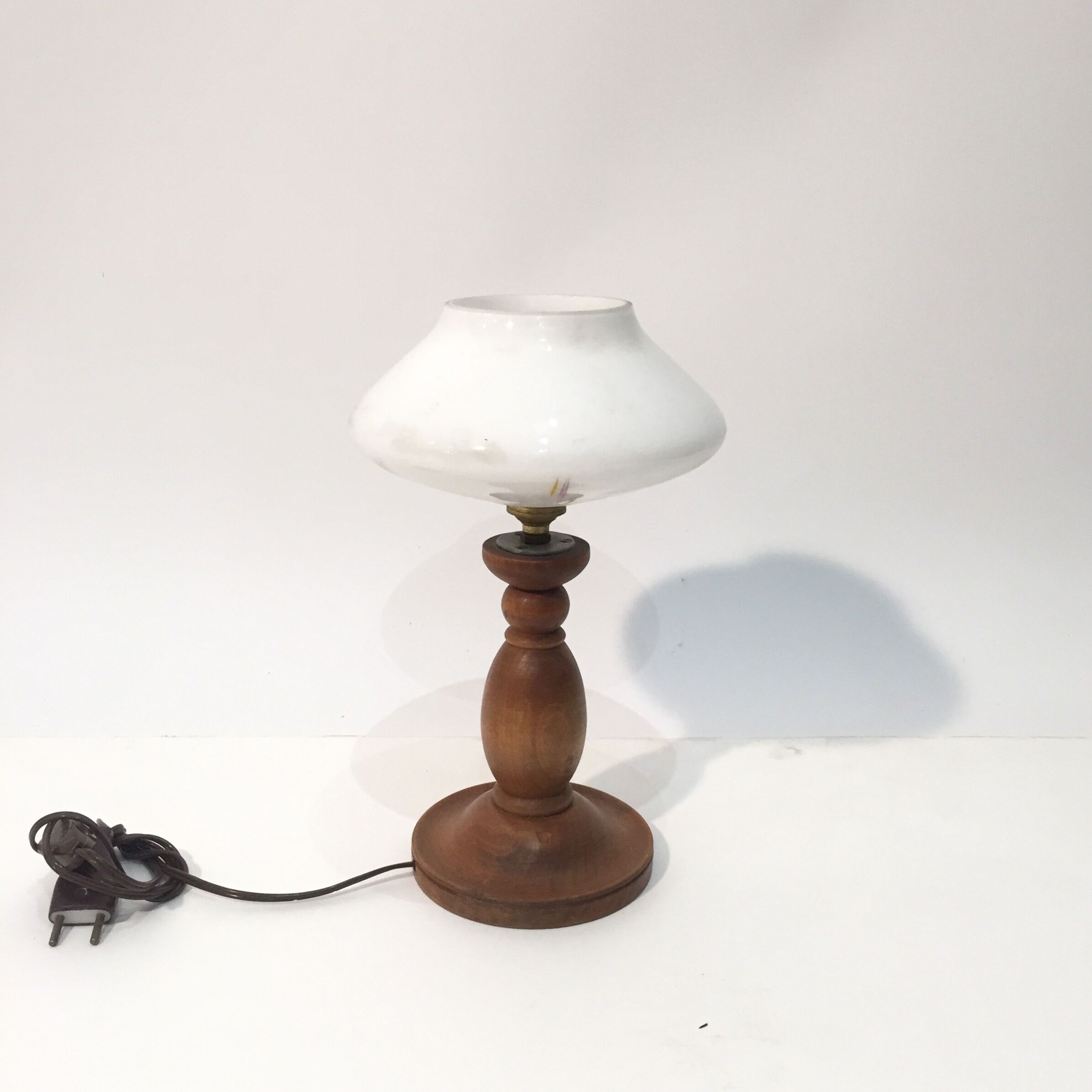 Turned wooden table lamp