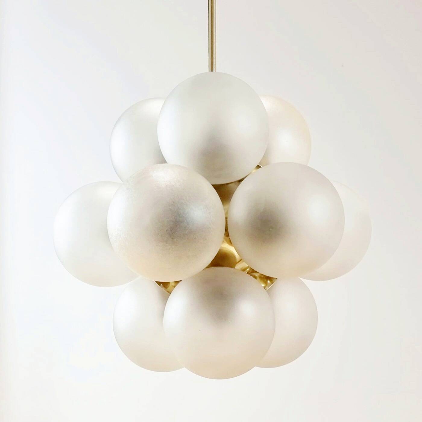 Space Age Sputnik Brass & Glass Globes Ceiling Light/Chandelier from Kaiser Leuchten, Germany, 1960s