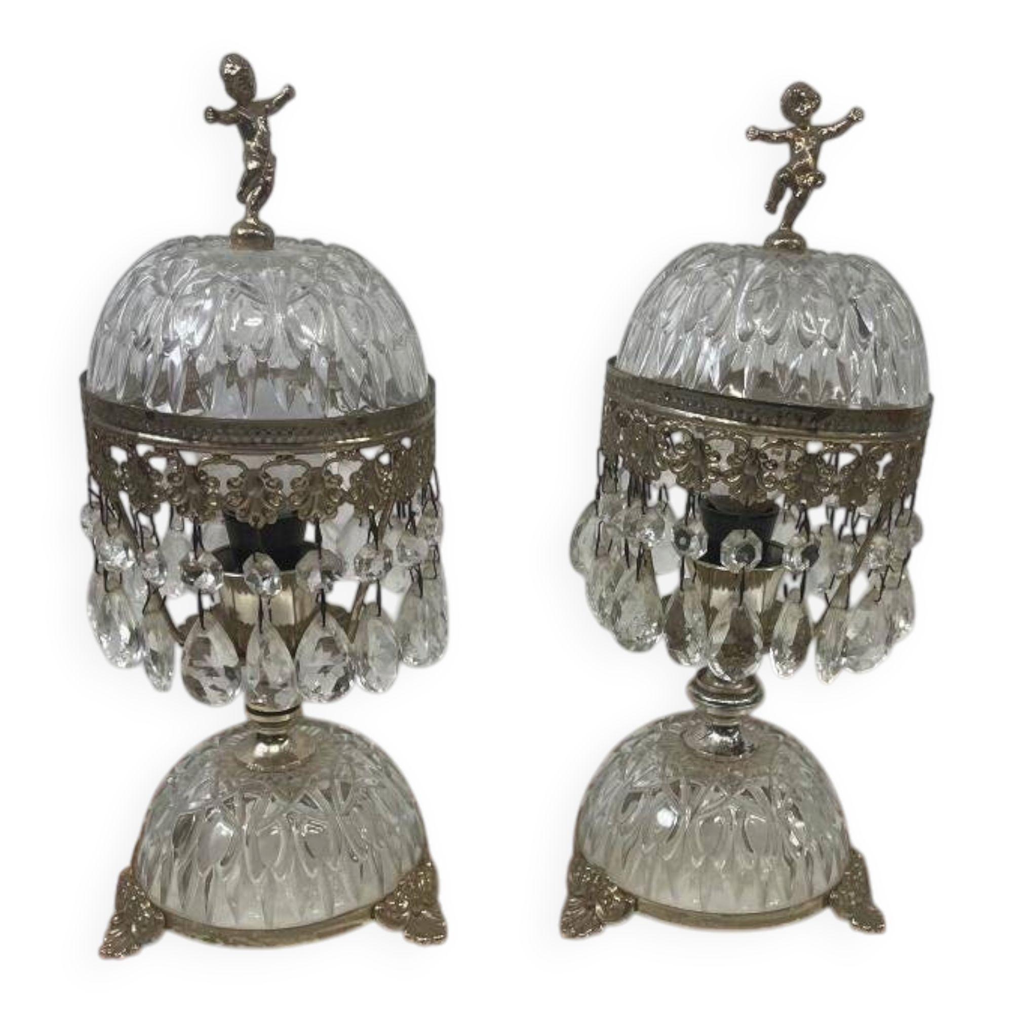 Set of 2 vintage crystal table lamps / mini lamps