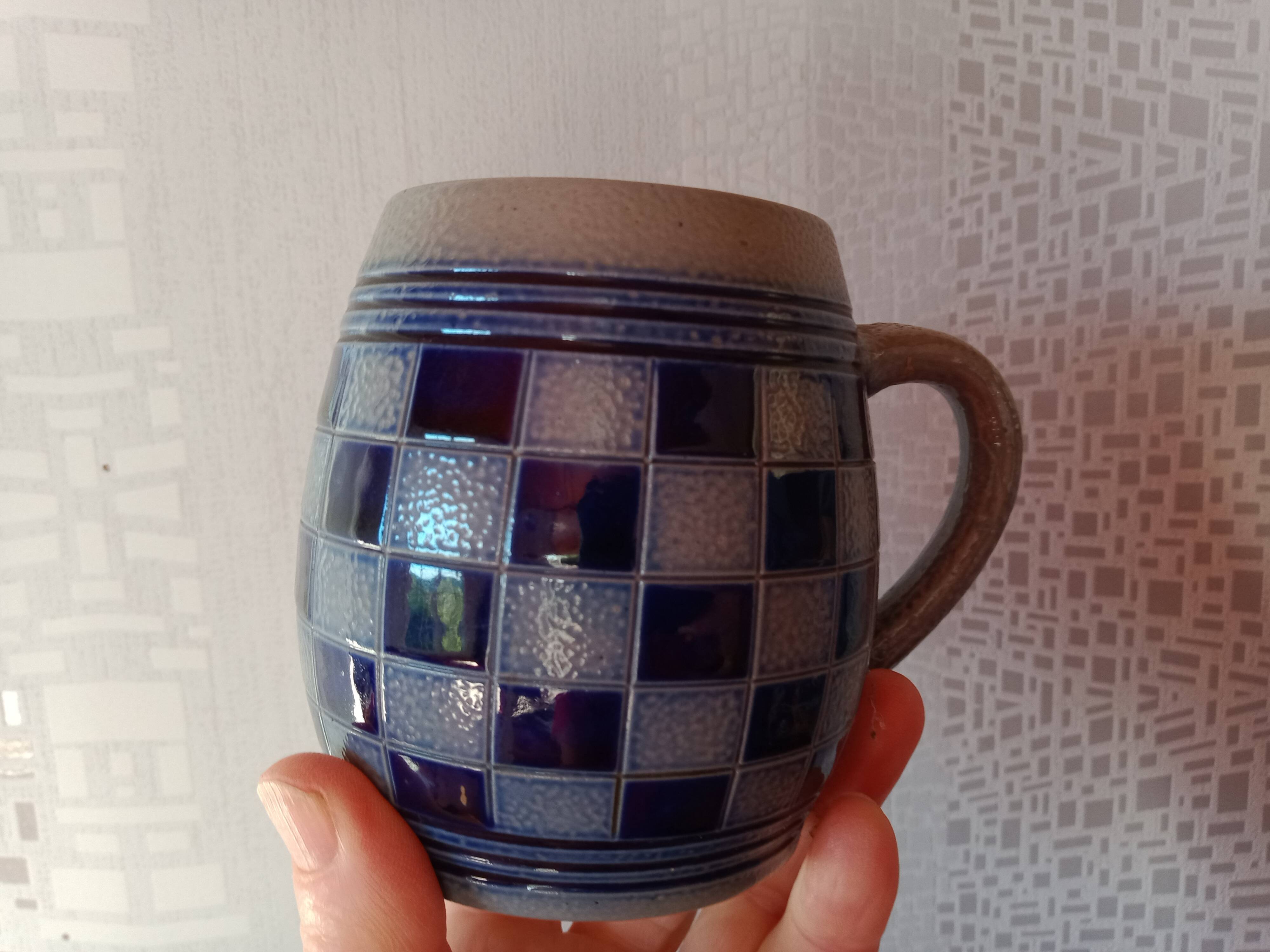 Lot 6 chopes - Grès d'Alsace - Damier bleu cobalt - Betschdorf V. SHMITTER