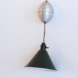Ancienne suspension en tôle émaillée d'atelier - monte et baisse